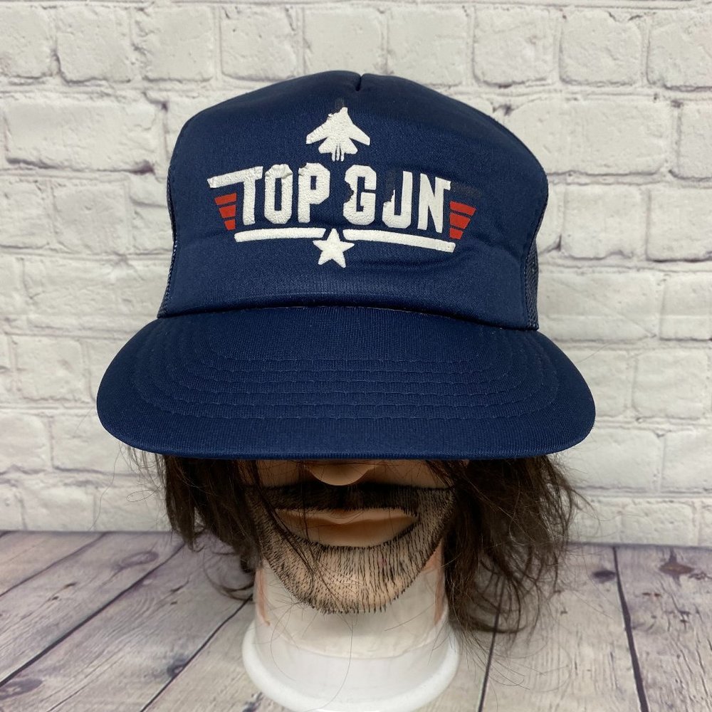 Vintage 80s Top Gun Trucker Hat Mesh Cap Snapback Movie Promo Print Peeled Off
